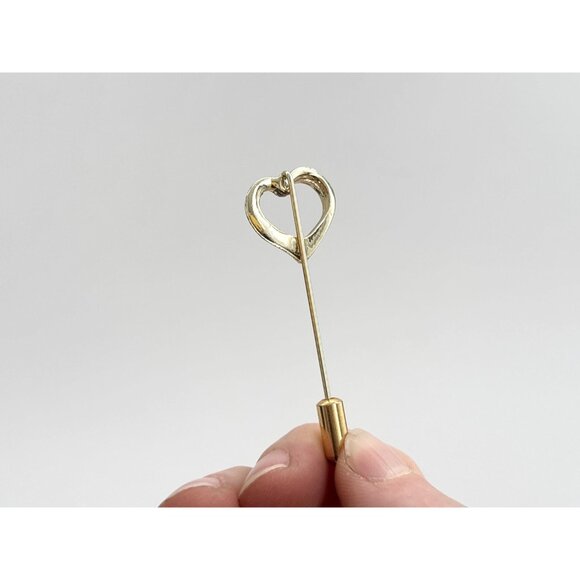 Heart Shaped Gold Toned Classic Vintage Stick Pin | Hat Pin | Lapel Pin - Picture 3 of 8